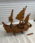 Old Wood Handcrafted Model Of A Chinese Junk Vessel Boat Ship 11  Bought In 1952