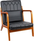 Mid-century Modern Accent Chair With Faux Leather Cushion   Solid Wood Frame    