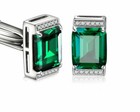 3 Ct Emerald Cut Lab Created Green Emerald Men s Cufflink 14k White Gold Plated 
