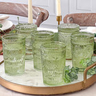 Vintage Ribbed Green Drinking Glasses Set Of 6-13 Oz Colored Embossed Glass Cups