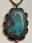 Vintage Navajo Turquoise Sterling Silver Pendant Marked Em   Segal Necklace 14g