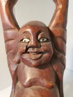 Vintage Chinese japanese Hand Carved Wood Laughing Buddha 8    Hands Raised Luck