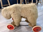 Antique Steiff Polar Bear On Wheels  1910s Mohair Pull Toy  Restoration Project