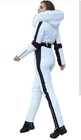 Womens White Ski Suit Snowsuit One Piece Snow Bunny Bib Fur Insulated Jumpsuit L