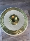 Vintage Guildcraft Cake Plate Tin With Cover Gold And White 1950s Mcm