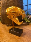 Gold Leopard Skull On Marble Black Base Figure Skull Gothic Oddity Decor
