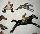 Vintage Hollow Cast Lead Horse Racing Jockey Figures Lot 10 Horses Toy Soldiers
