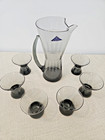Mid Century Morgantown Smoke Glass Cocktail Pitcher 6 Martini Glasses Barware