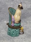 Miniature Siamese Cat On Green Chair Porcelain Trinket Box