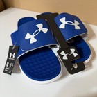 Under Armour Mens 18 Ignite Pro Blue White Logo Adjustable Slide Sandals New