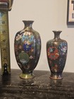 2 Japanese Cloisonne Lobed Vases Kyoto School Ginbari Accents Japan Meiji
