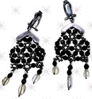 Antique French Victorian Chandelier Earrings Blk Bead   Rock Quartz Silver Clips