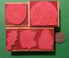 Christmas Rubber Stamp Set  5 Pcs  Wood Mounted