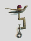 Antique Victorian Brass Sewing Bird Clamp With Velvet Pin Cushion