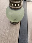 Vintage Frosted Green Glass Brass Hanging Candle Lantern With Etched Stars