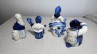 Vintage Russian Gzhel Hand Painted Porcelain Peasant Figurines Folkart
