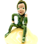 Vintage 1960 s Pixie Potters Green Pixie Elf Sitting On Yellow Mushroom Planter