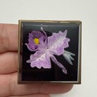 Vintage Flair New York Reverse Carved Lucite Floral Square Mirror Makeup Compact