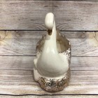 Vintage Mid Century White Ceramic Swan Figurine Planter Dish Gold Accents 1950s