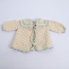 Vtg Handmade Crochet Infant Baby Set Sweater Bonnet Booties Cream Blue