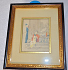 Antique Japanese  Framed Geisha Ink Watercolor Painting On Silk Framed 12 x10 