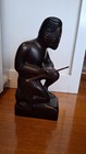 Vintage Maori Tiki Warrior Statue Carved Wood And Shell Eyes  New Zealand