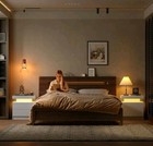 White Set Of 2 Bedroom Led Night Stand 2 Drawers Bedside Table End Side Table