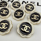 10 Chanel Buttons White Camellia White Black Gold Cc Logo Metal 20mm Vintage