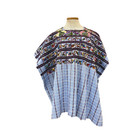 Vintage 1970s Bird Heavily Embroidered Blue Guatemalan Huipil