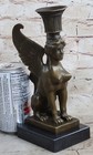 Nude Full Size Solid Bronze Candle Holder Sphinx - Hand Made - Marble Base Decor
