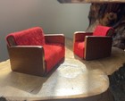 Vintage Wooden Dolls House Furniture Bundle Handmade Sofa And Chair Red