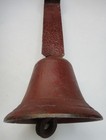 Antique Early Hand Wrought Iron Hanging Door Haines Bell Swings Red Paint Amish