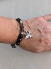 Bracelet - Elastic Black Beads With Silver Butterfly Charm