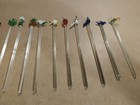 Vtg  13  Hand Blown Glass Swizzle Sticks Assorted Themes