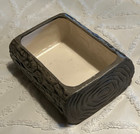 Vintage Faux Bois Ceramic Planter Gray Woodgrain Dish Bark Log Pottery Tree Pot