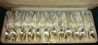 Antique Lot Of 12 Harlequin Floral Reed   Barton Sterling Demitasse Spoon In Box