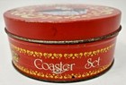 Coca-cola Red Tin Small Round Empty Coaster Set Tin Lady With Hat