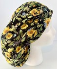 Floral On Black Print Size Large Medical Bouffant Scrub Cap Surgery Hat