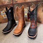 Men s Square Toe Boots Western Cowboy Crazy Leather Tractor Sole Multicolor Bota