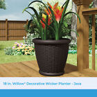 Suncast Willow 18 Inch Diameter Resin Decorative Wicker Patio Planter Pot  Java