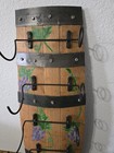 Large Vintage Wall Mounted 6 Bottle Wine Barrel Wood Wine Rack Grapevine Design