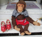 Vintage Mohair Steiff Jocko Monkey Antique Bear German Toy Doll Red Skates 24 