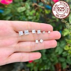925 Sterling Silver Square Princess Cut Cubic Zirconia Stud Earrings Women 3-6mm