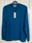 New M s Mens Teal Pure Extra Fine Lambswool Crew V-neck Jumper Size Xl
