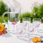 Flamingo Pitcher   4 Glasses Set Decanter With 4 Pink Flamingo Glasses 9oz By   