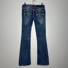 Rock Revival Alanis Boot Sequin Bling Pocket Distressed Flare Medium Wash Jeans