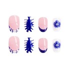 24pcs Short Almond French Tip Fake Nails Full Cover Blue White Porcelain False 