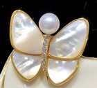 Natural 8-9mm White Pearl Crystal Flower Butterfly18kgp For Women