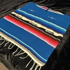 Vintage 1960s Mexican Poncho Saltillo Serape Striped Cotton Blanket Rare Mexico