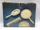 Vintage Hair Silver Plated 3 Piece Dresser Set Mirror Brush Comb New Damaged Box